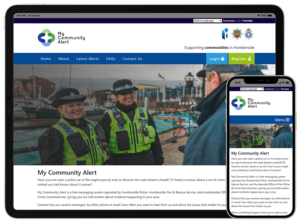 My Community Alert viewed from mobile devices